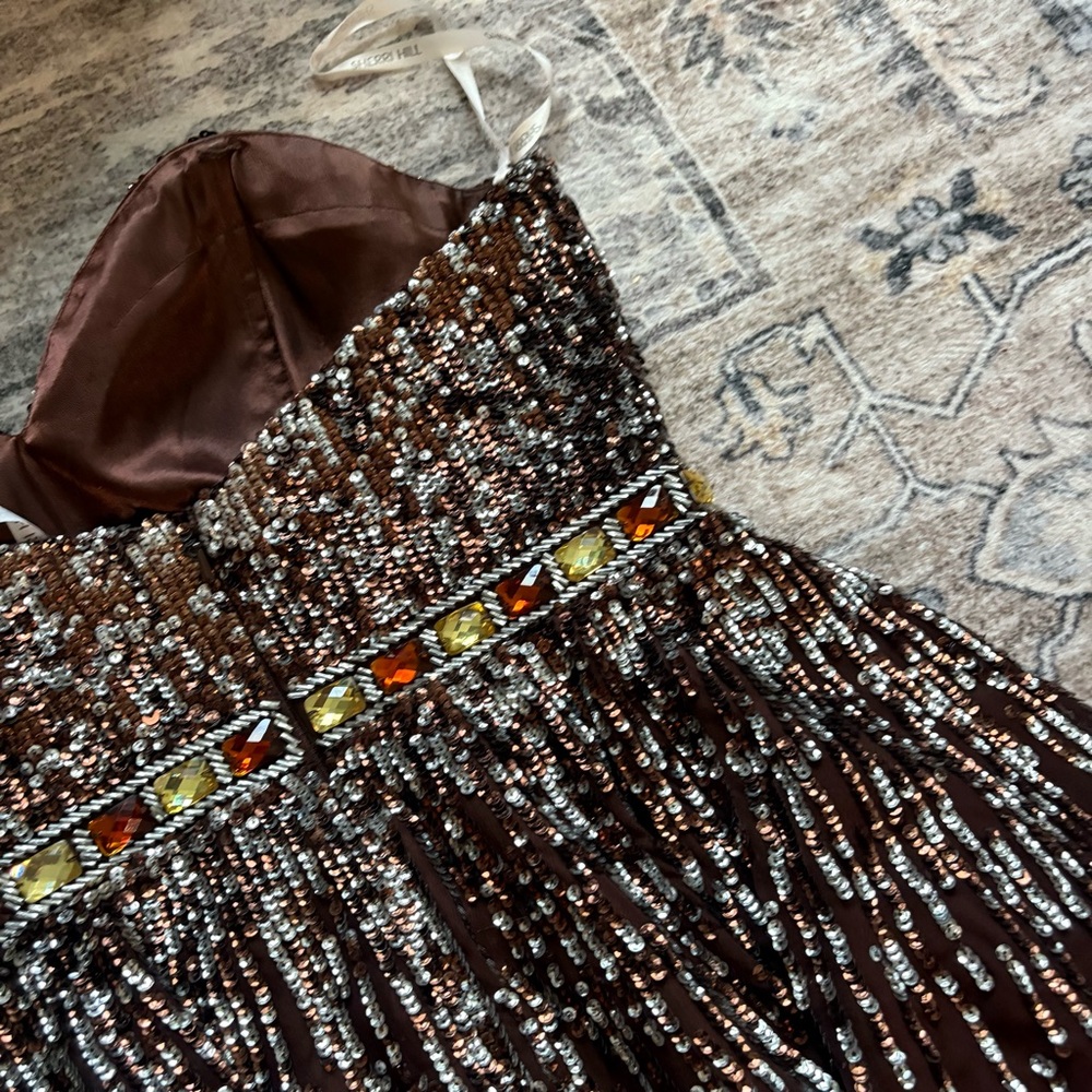 Sherri Hill sparkle glitter pageant prom formal dress brown mocha size 6 silk - Picture 7 of 13